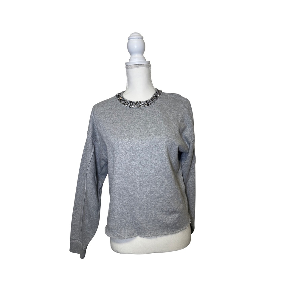 Lucky Brand Women's‎ Gray Rhinestone Collar Crewneck Sweater Size XS